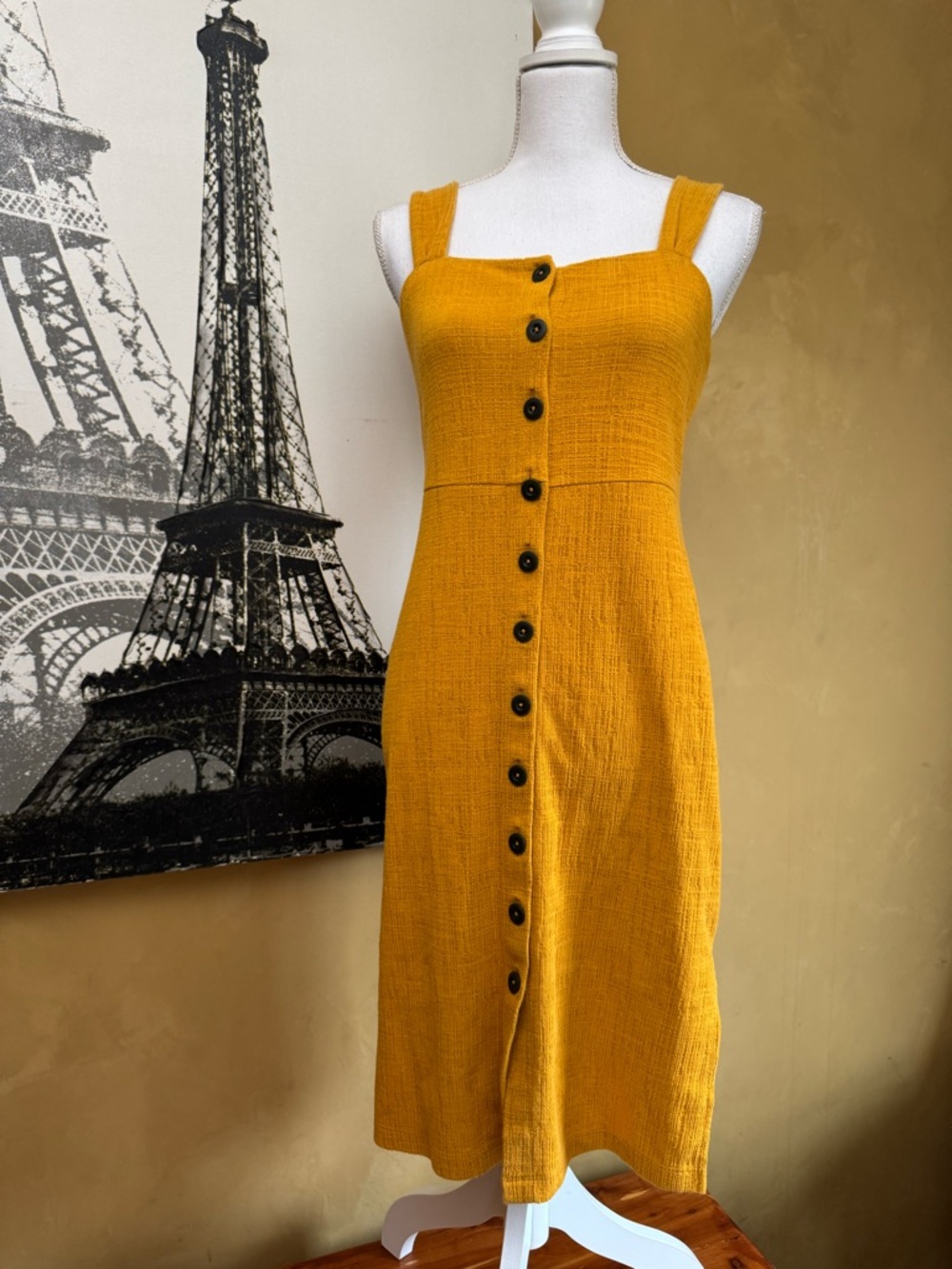 Madewell Mustard Textured Button-Front Midi Dress